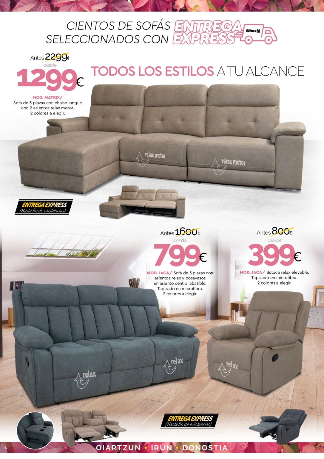 Sofás, butacas y colchones muy baratos. EUROSOFA GIPUZKOA