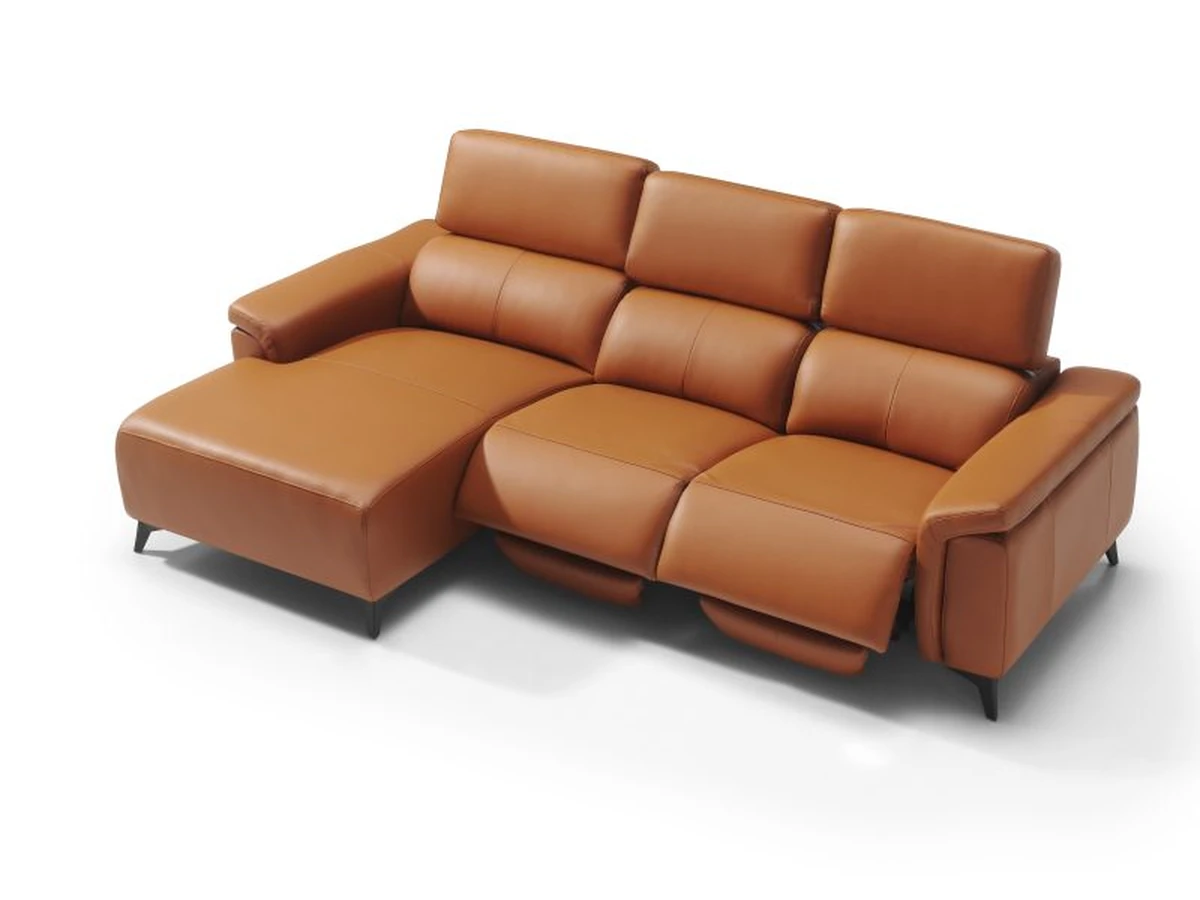 Sofá de piel con módulo chaise longue